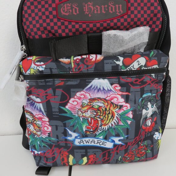 Ed Hardy Black/Red/Multi Color Hardy Theme Backpack - Picture 2 of 7